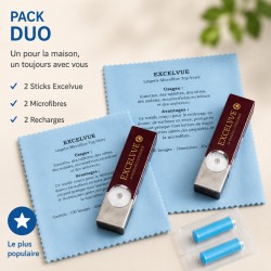Lot de 2 sticks + 2 serviettes microfibres+ 2 recharges + 2 étui à lunette