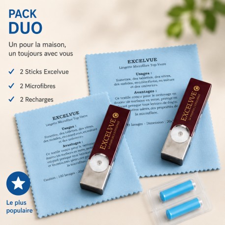 Lot de 2 sticks + 2 serviettes microfibres+ 2 recharges + 2 étui à lunette